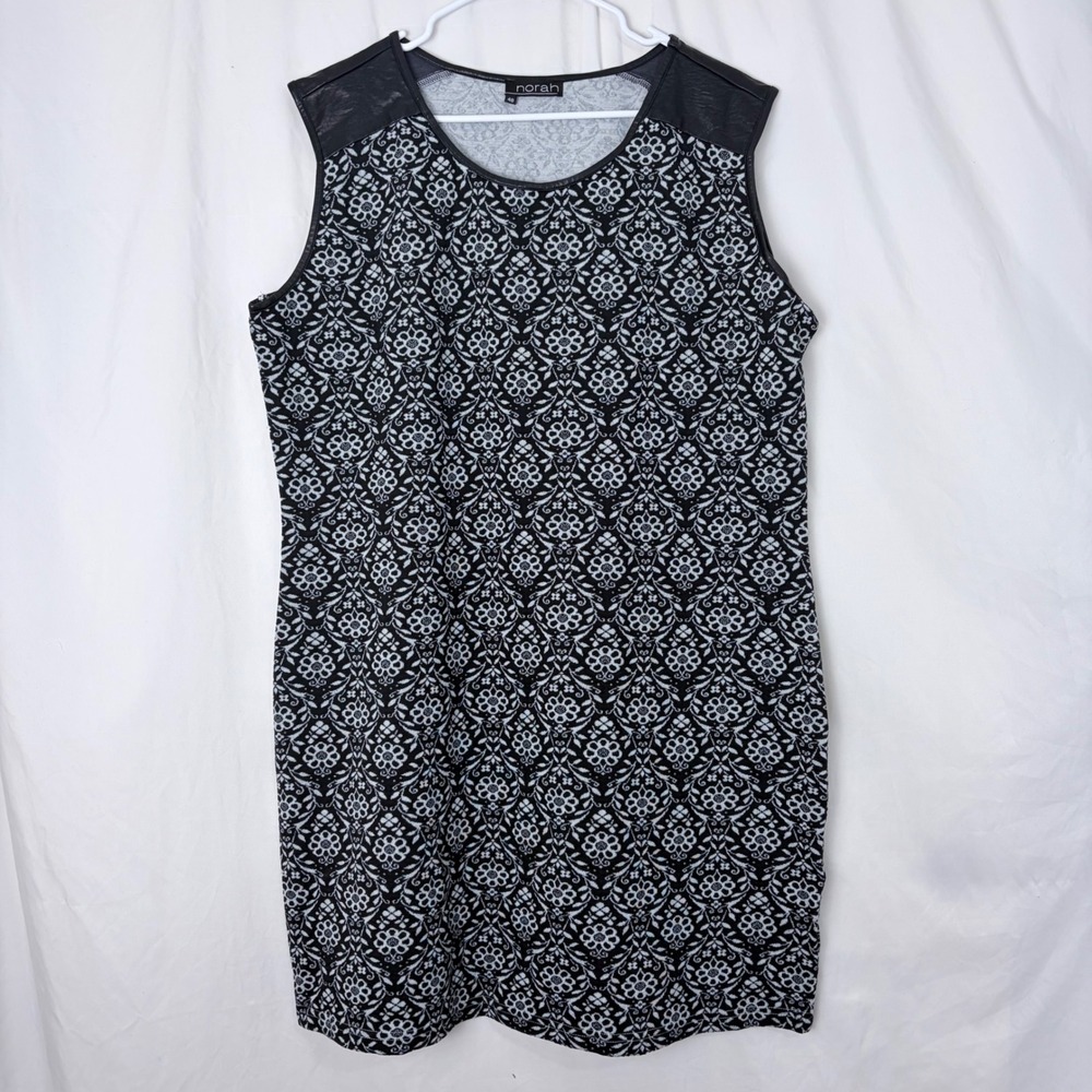 Norah Sleeveless Damask Floral Dress Faux Leather Trim Women's Size 48